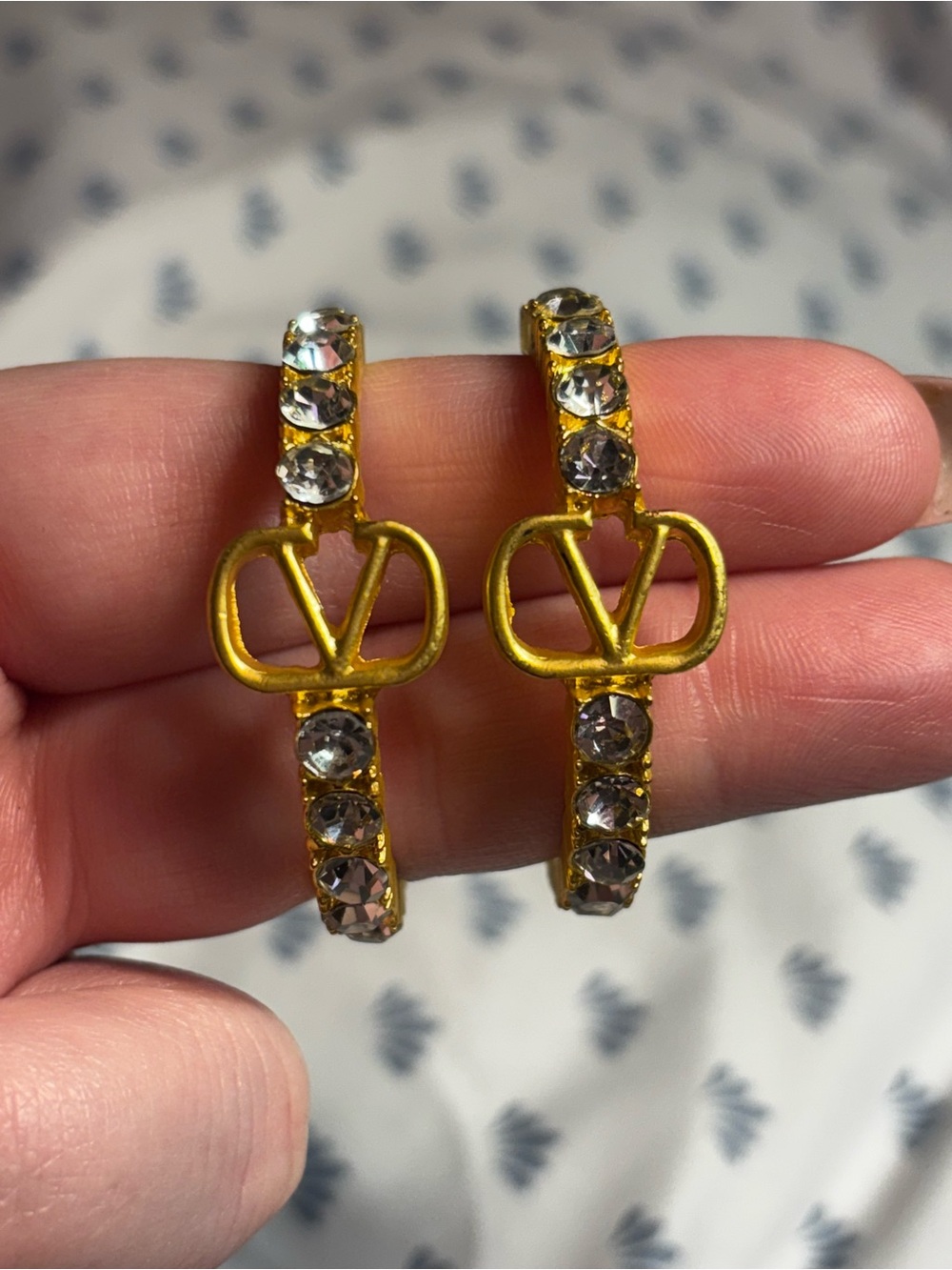 Fashion Jewelry Gold-Tone Hoop Earrings with Clear Crystals and V Accent